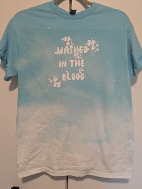 Gildan Ombre Light Blue and White Kids Graphic Tee - "Washed in the Blood"